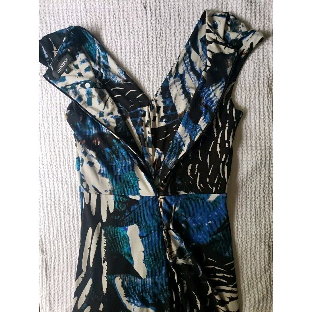 Ellen Tracy Sheath Dress Size 4 Knee Length V Neck Sleeveless Twist Front Blue - Picture 6 of 8